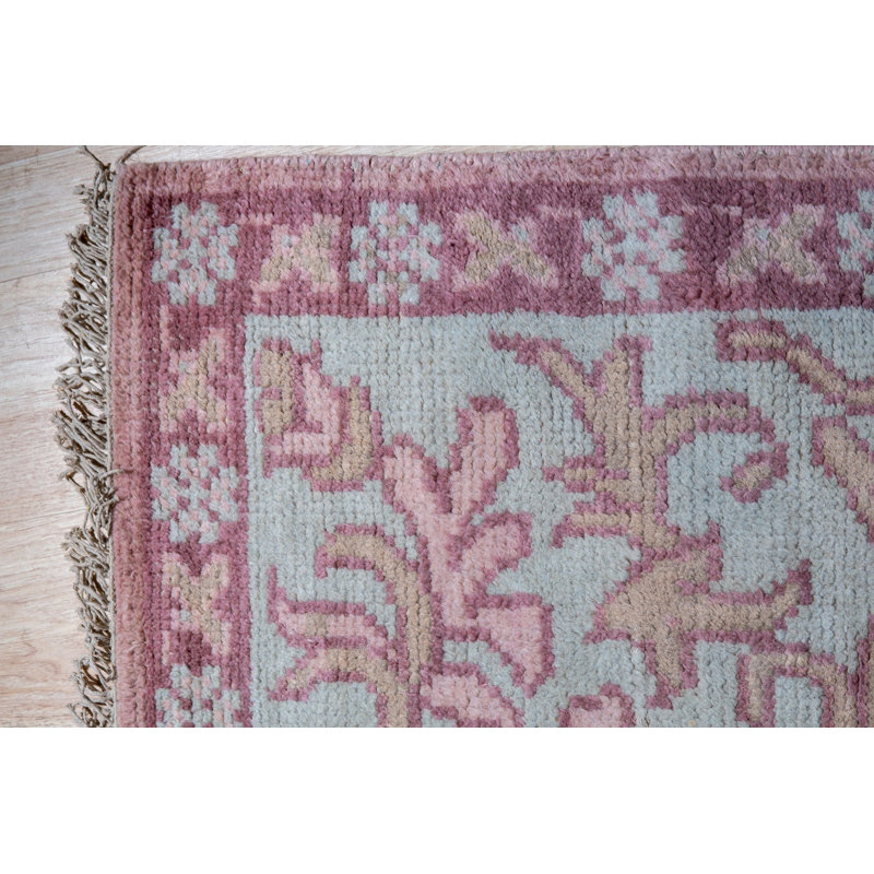 Coral Hand-Knotted Wool Framed Arabesques Geometric Modern Contemporary Carpet Rug, 8' x 10'