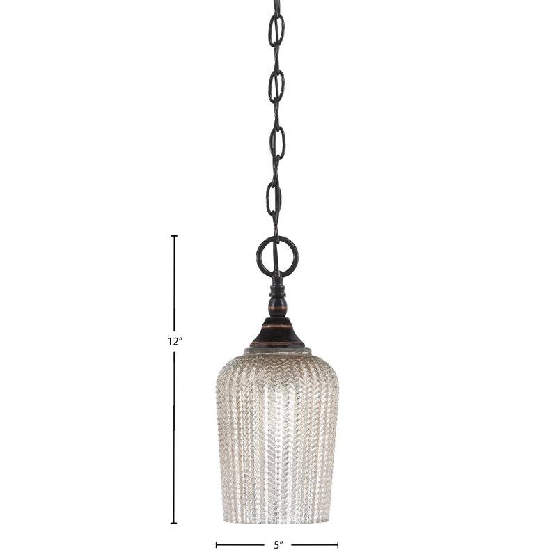 Mini-luminaire suspendu en chaîne avec verre texturé argenté 5 po, Cuivre / noir