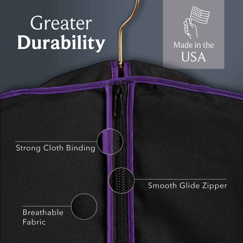 Sac à vêtements en popeline respirante, H 45 po x l 24 po x P 4 po, Noir, mauve