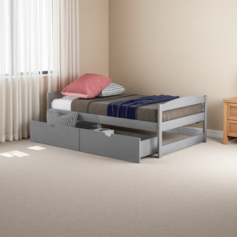 Lit plateforme avec deux tiroirs, Gris
