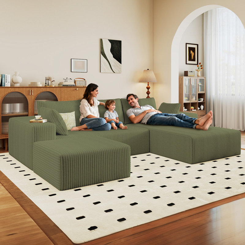 Canapé modulaire Boneless 96 po Cloud Couch, Orienté à droite, Velours côtelé vert