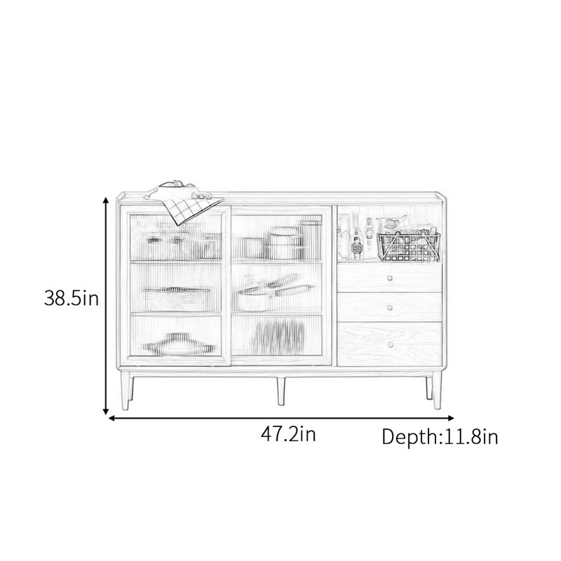 Buffet simple de style nordique moderne, Burlywood, H 38,5 po x l 47,2 po x P 11,8 po