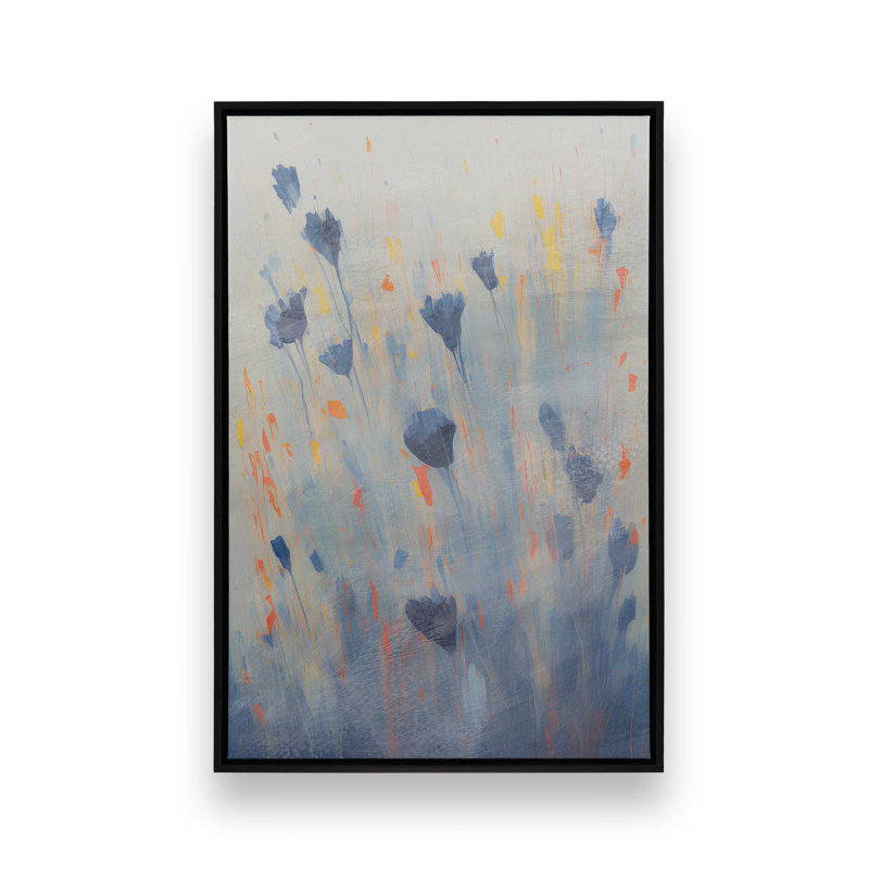Blue Blooms Rising II, reproduction sur toile dans un cadre, H 18,75 po x l 12,75 po, Noir satiné