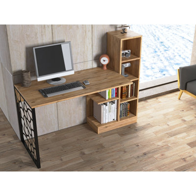 Bureau d'étude moderne avec pieds en métal découpés au laser, finition pin atlantique, 47,2 po x 23,6 po x 47,2 po | 100% fabrication en carton, épaisseur: 0,7 pouce | Élégant et durable, parfait pour les bureaux à domicile et les zones d'étude