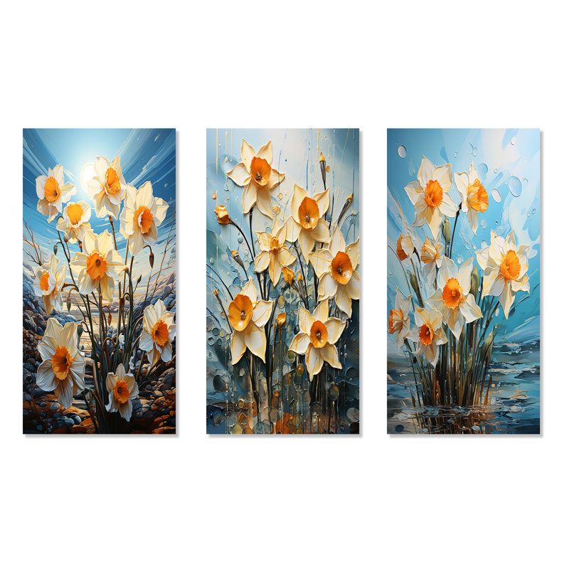 «Daffodil Bloom Sunshine - Daffodils», ensemble de 4 reproductions d'art sur toile, H 28 po x l 36 po, Toile tendue
