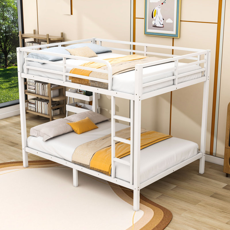 Metal Bunk Bed With Guardrails And Ladder, Full Over Full, White