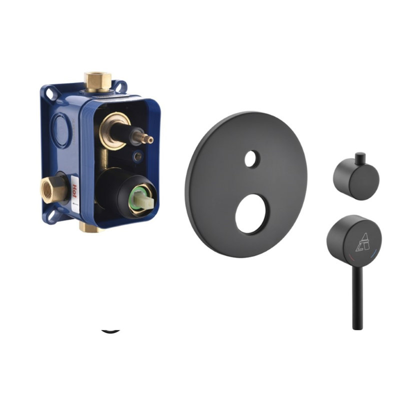 Système de douche à pression équilibrée avec valve brute Aqua Rondo, Noir mat