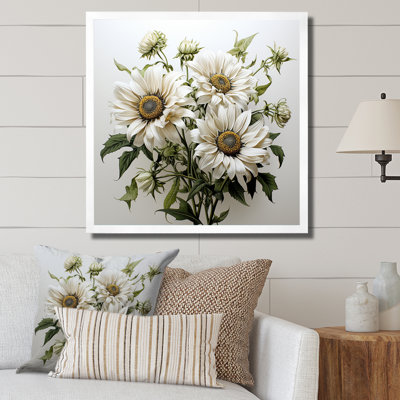 «Gray and Green Sunflowers Blooming», reproduction sur toile encadrée