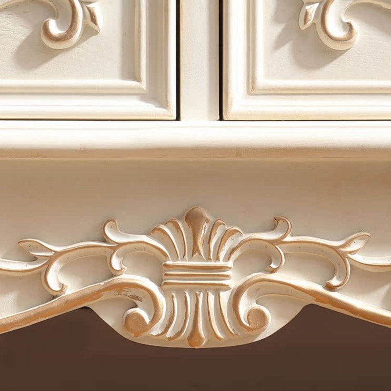 Commode décorative sculptée en bois massif à sept tiroirs, Blanc rétro
