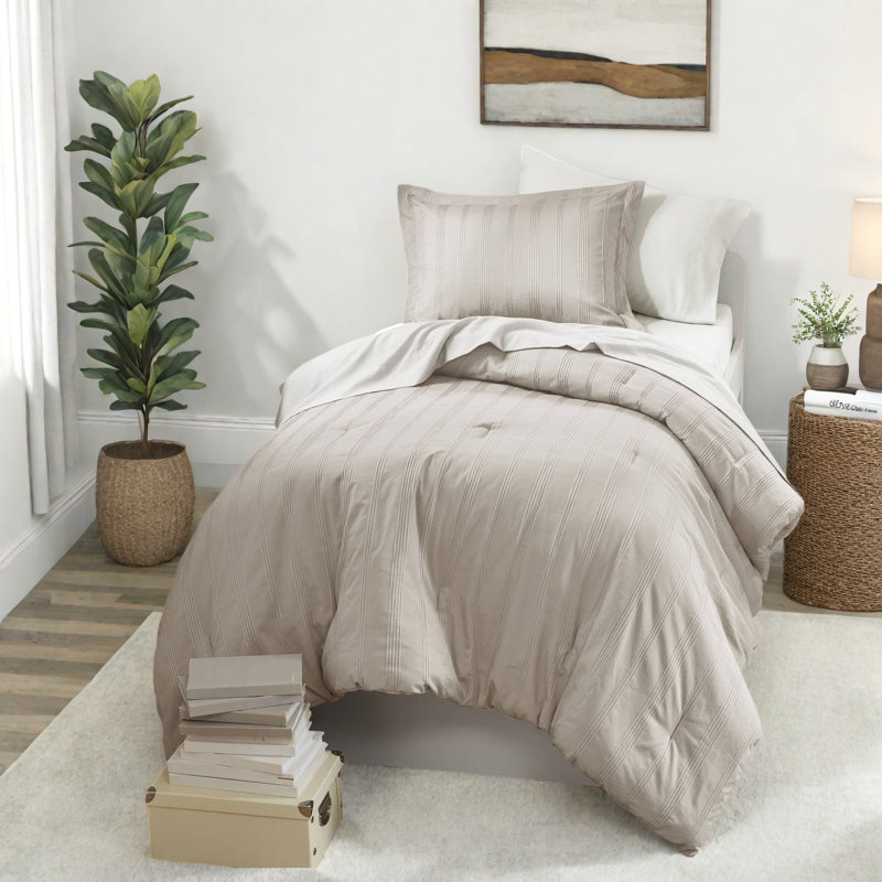 Ensembles de literie rayés tissés neutres 5 pièces, édredon en polyester pour dortoirs et chambres à coucher modernes