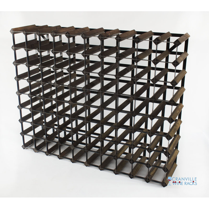 Liddle 90 Bottle Floor Wine Bottle Rack, Dark Oak Stained Pine / Black Steel