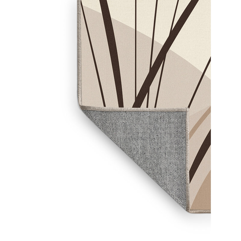Tapis beige de couleur unie lavable à la machine à motif de roseaux de couleur unie - beige, 3 X 5
