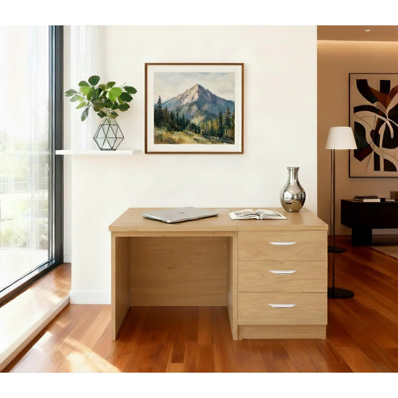 Walshaw Solid Wood Base Computer Desk, English Oak