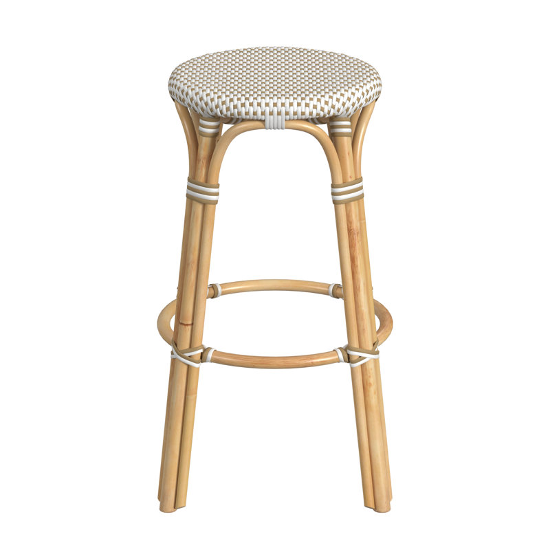 Tobias Rattan Bar Stool & Counter Stool, Bar Stool (30" Seat Height), White/Tan Dot/Natural Rattan Frame