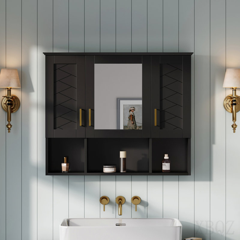 Armoire à pharmacie murale 35 po 2 en 1 avec tablettes réglables et portes à fermeture douce, miroir haute définition avec rangement pour meuble-lavabo de salle de bain