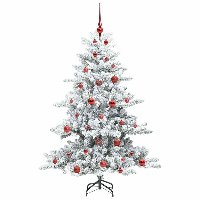 Artificial Hinged Christmas Tree with 150 LEDs 150 cm PVC, White/Red