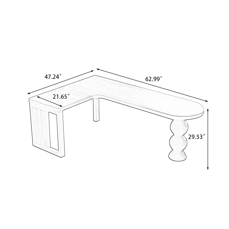 Brown L-Shaped Solid Wood  desk, 29.53" H x 62.99" W x 47.24" D, Left Hand Return