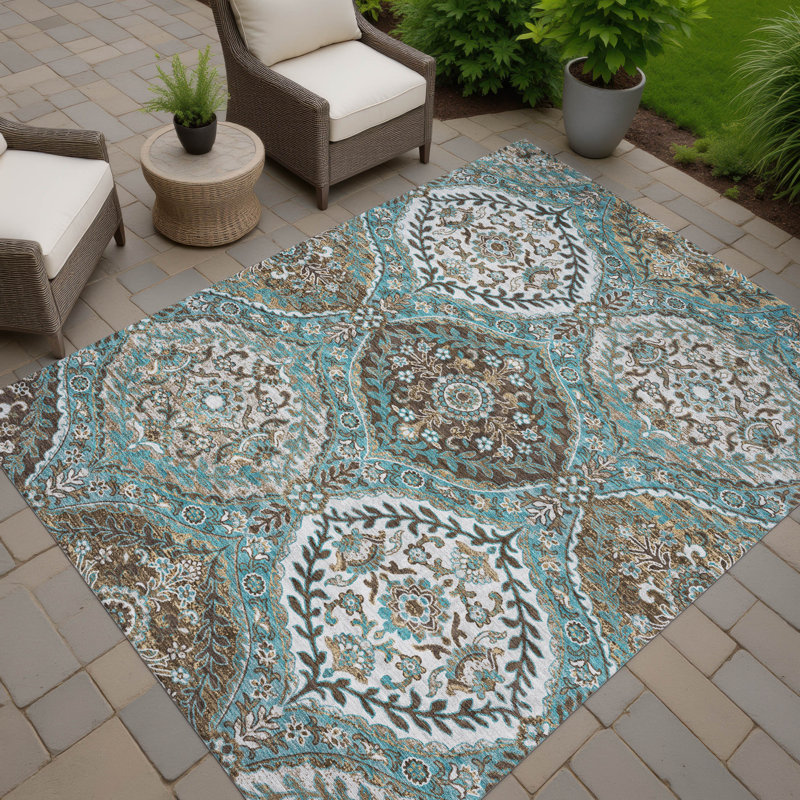Machine Washable Indoor/Outdoor Chantille ACN2698 Global Rug, Teal, 2'6" x 3'10"