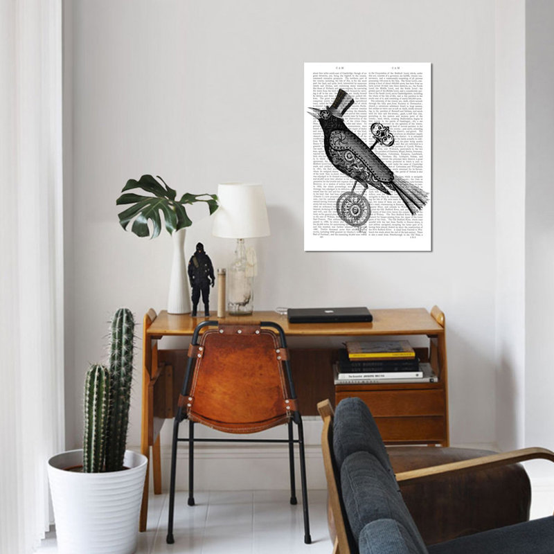 «Steampunk Crow», impression sur toile, H 18 po x l 12 po x P 1,5 po, Pas de tapis, Toile tendue