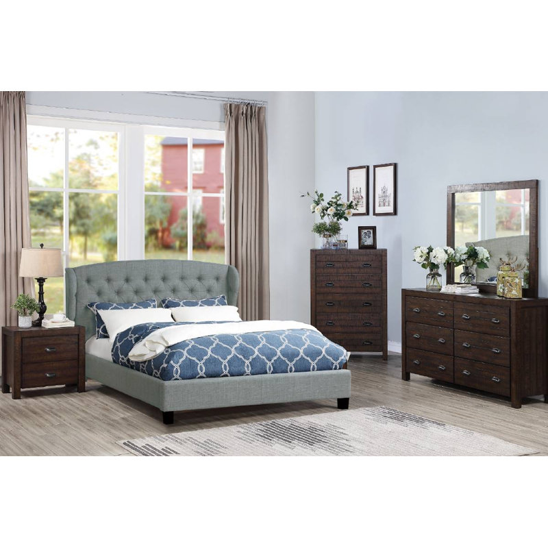 Upholstered Wingback Bed, King, Gray