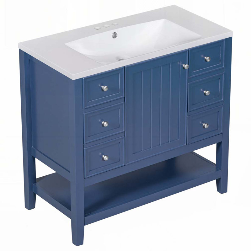 Meuble-lavabo 36 po avec lavabo en céramique, Bleu