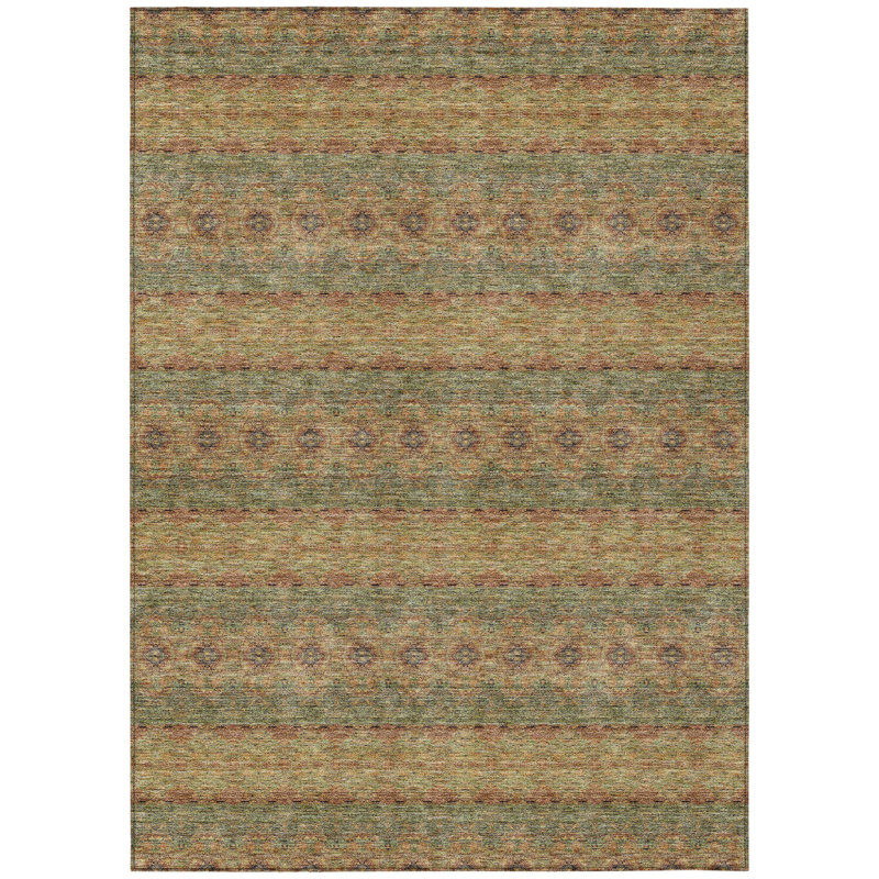 Tapis intérieur / extérieur 10 pi x 14 pi vert et vert olive à motif de médaillons lavables HomeRoots