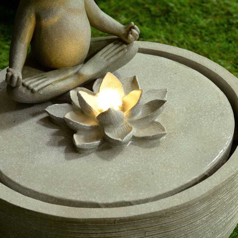 15" H Meditating Frog Water Fountain W/LEDs
