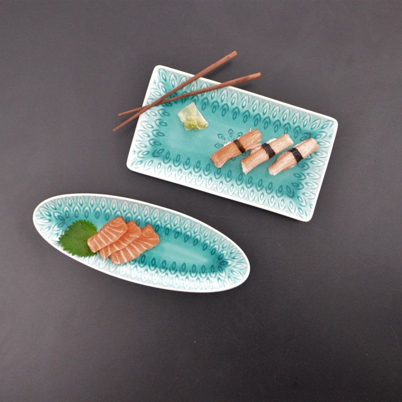 Lagoon Blue Ceramic Rectangular Platter with Reactive Glaze