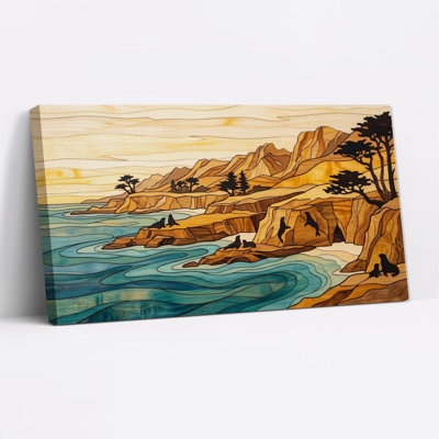 Art sur toile, "Sceaux sur une côte rocheuse en vitrail"