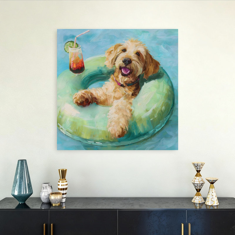«Finnegan At The Beach», art contemporain coloré de chien ludique contemporain
