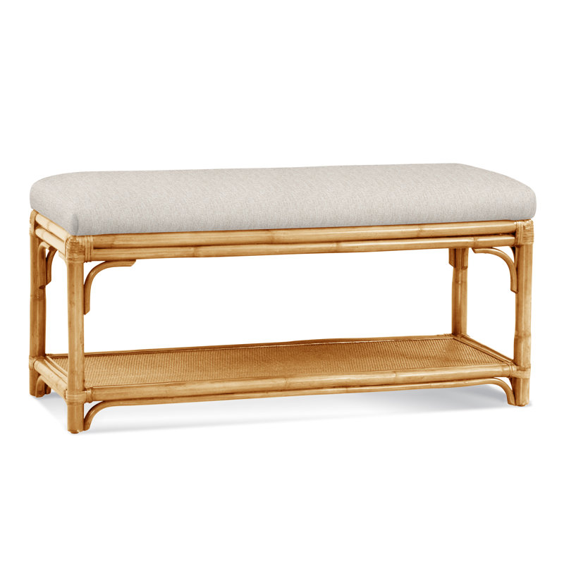 Summer Retreat Wicker Shelf Storage Bench, Havana, Snow Crypton Performance; 0884-91