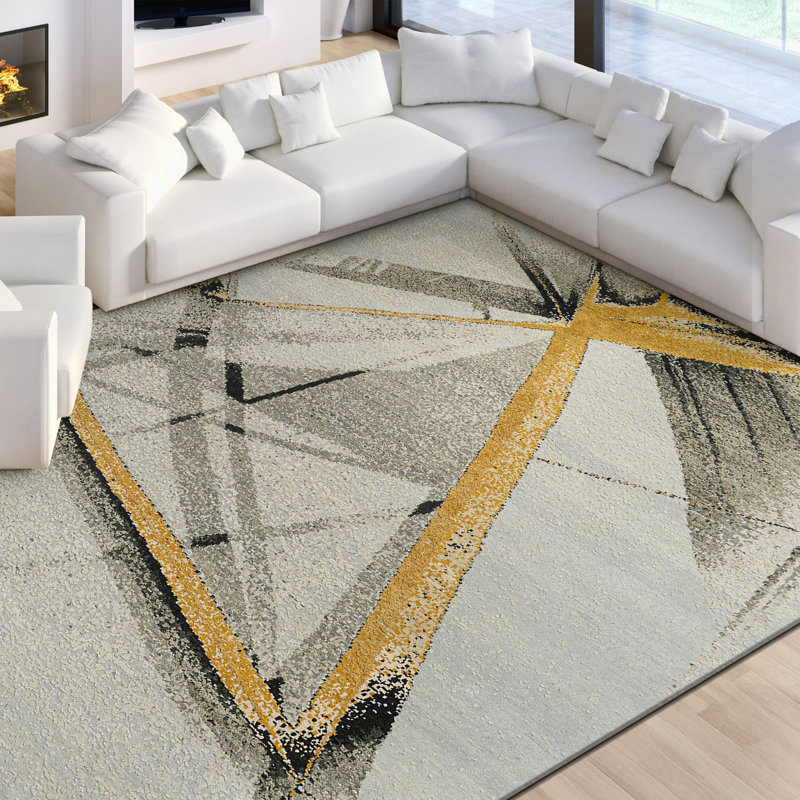 Hand Knotted Abstract Area Rug in Silver/Gray/Yellow, Rectangle 8' x 10'