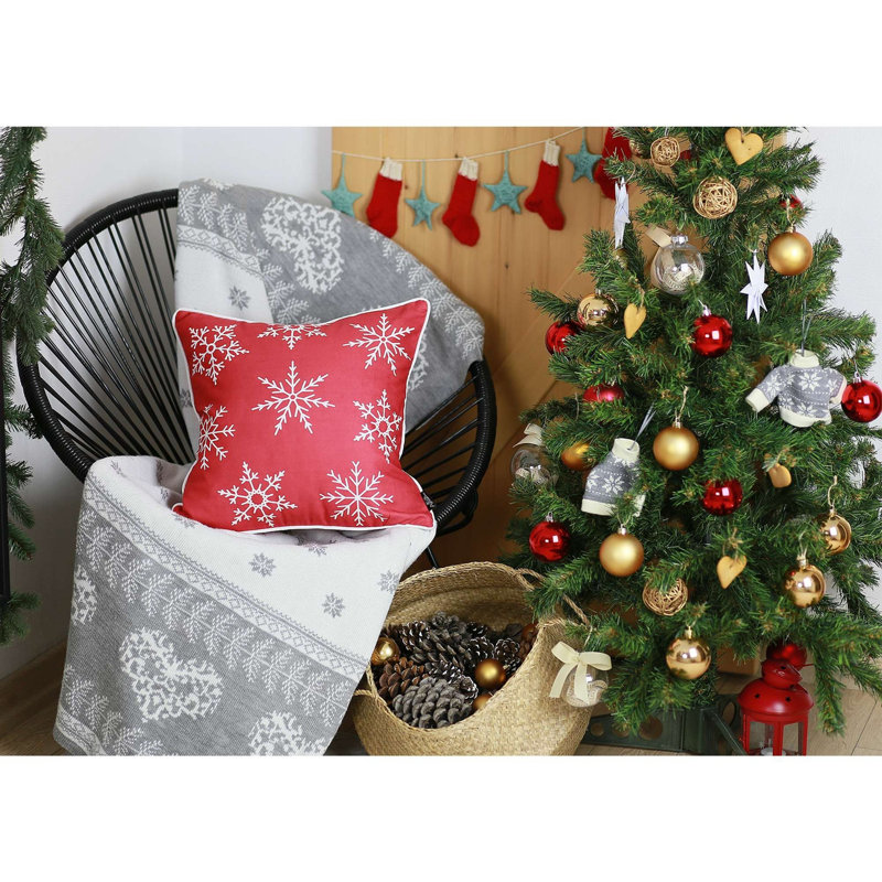 Blue Snowflakes Polyester Christmas Throw Pillow Cover