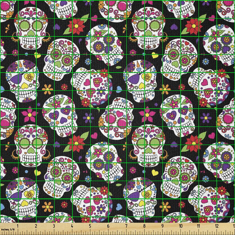 Feelyou Sugar Skull Upholstery Fabric for Chairs, Daisy Floral Flowers  Fabric by The Yard, Dragonfly Pesonalized Skeleton Bones Decorative Fabric  for