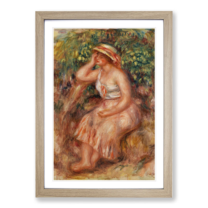 Woman Daydreaming by Pierre-Auguste Renoir - Picture Frame Painting, 36cm H x 27cm W x 2cm D, Oak