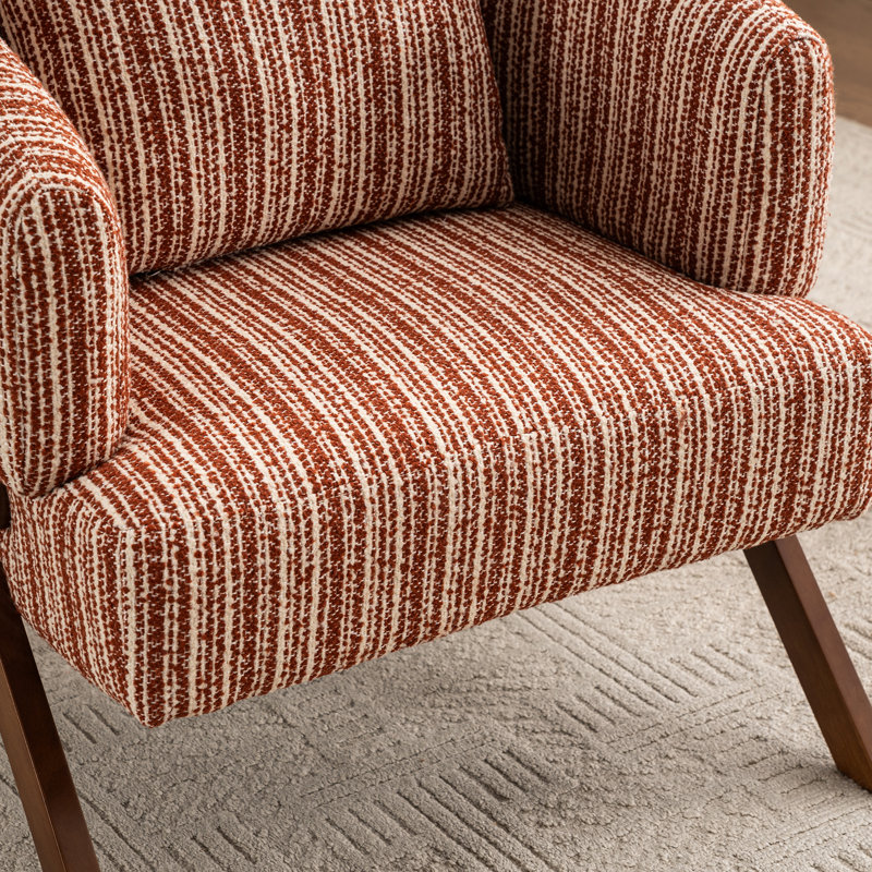 Mid Century Upholstered Arm Accent Chair with Solid Wood Legs, Red