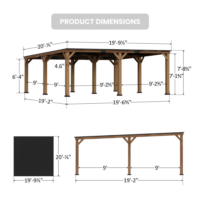 Érable 20 pi x 20 pi Pavillon de jardin en bois de cèdre de qualité supérieure avec toit en acier galvanisé à toit rigide en pente, avec rangement, causeuse, carports, mariage et barbecue