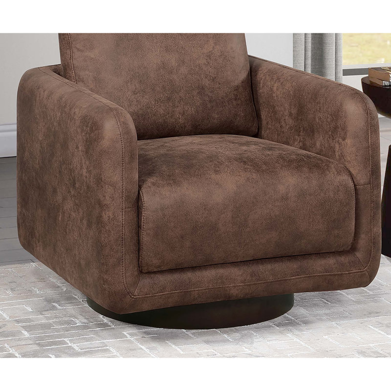 Magnifique fauteuil d'appoint pivotant en similicuir de couleur noyer - Base en bois pour l'élégance du salon, Walnut