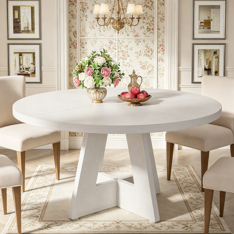 TribeSigns 47" Round Farmhouse Dining Table – Wood Kitchen Table For 4, Cross Base Wooden Dinner Table For Dining Room, Breakfast Nook, Or Living Area