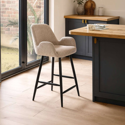 Annakiya Upholstered Chenille Bar Stool with Iron Frame