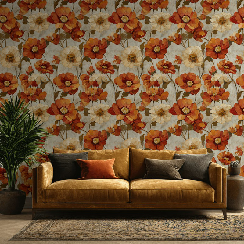 Papier peint floral, décoration murale traditionnelle rétro