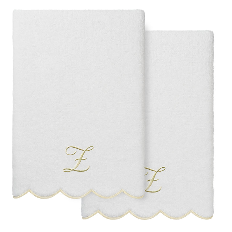 Ensemble de serviettes de bain personnalisées 100% coton turque 2 pièces Linum Home Textiles ADORNIA, Blanc / beige, Z