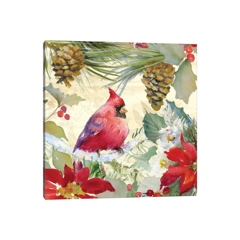 Cardinal And Pinecones I by Lanie Loreth - Wrapped Canvas Gallery-Wrapped Canvas Giclée, 30.48 cm H x 30.48 cm W