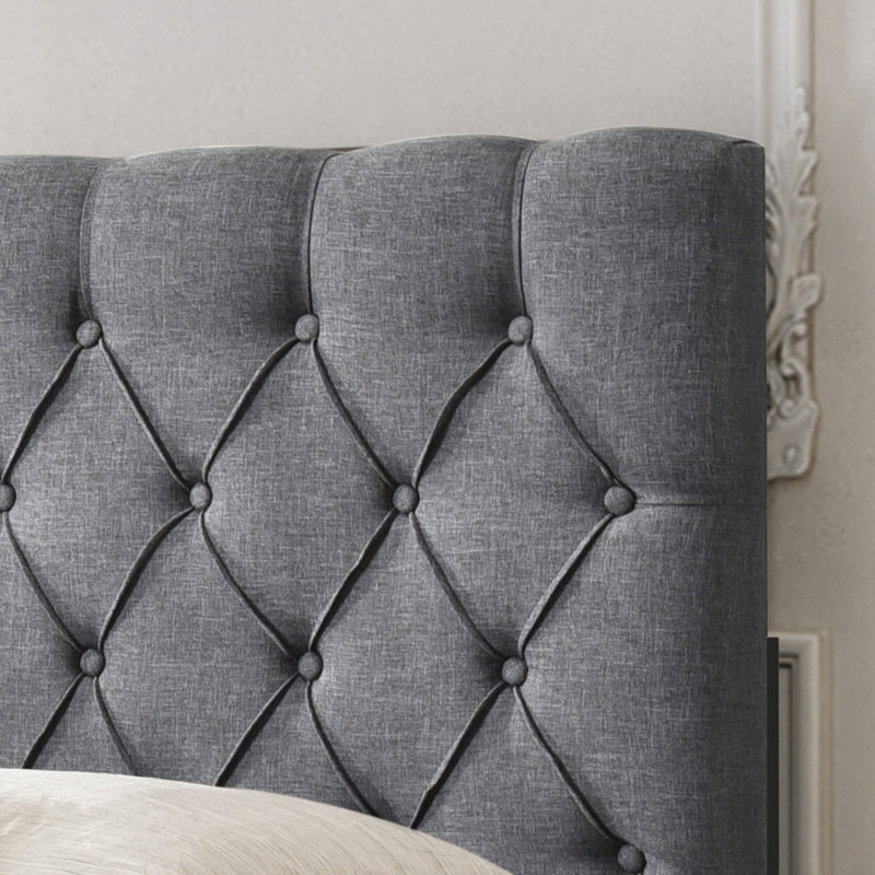 Lit plateforme tapissier touffeté, Complète, gris