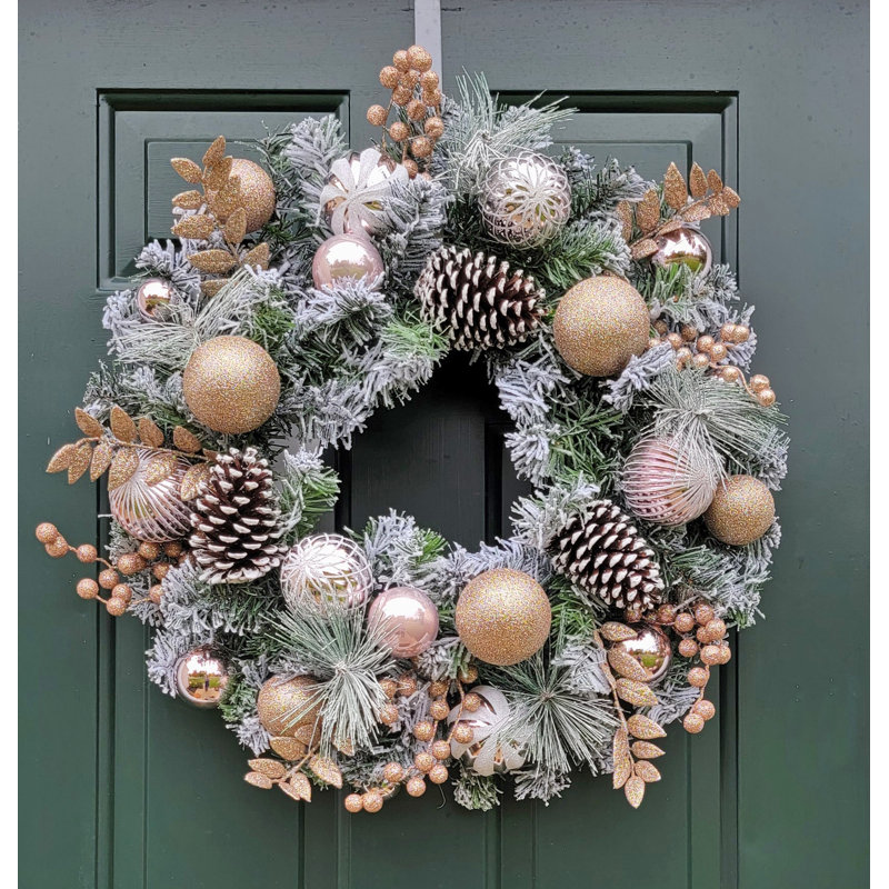 Handcrafted Faux 24'' Wreath, Pink/Champagne