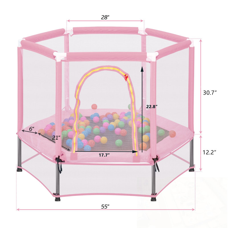 Trampoline avec filet de sécurité et balles, Rose