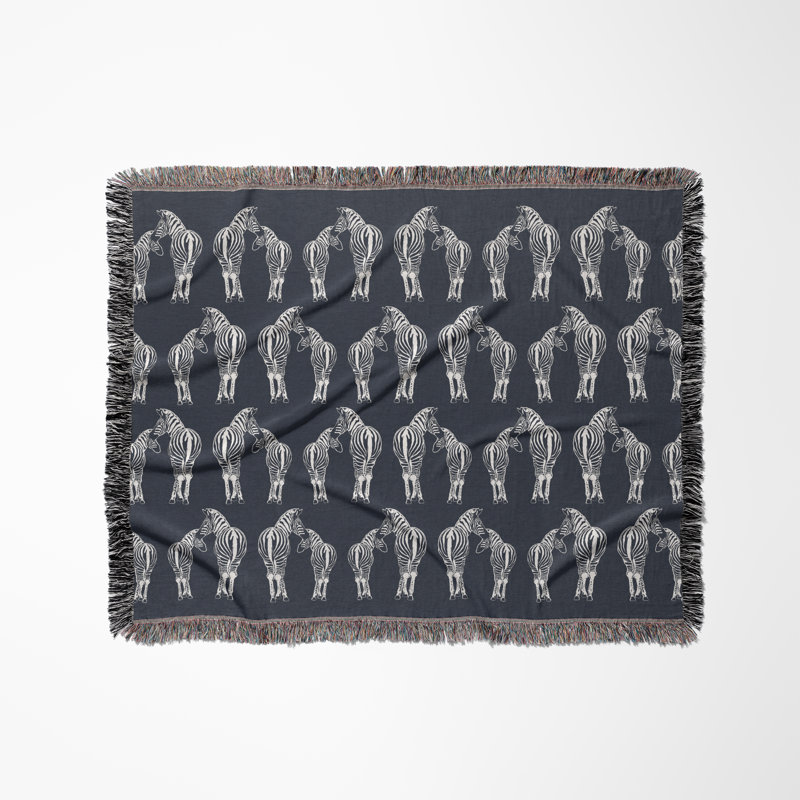 Jeté en mélange de coton Ziggy Zebra, Bleu gris / blanc cassé, L 80 po x l 60 po