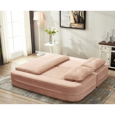 80" Multi Functional Bed In Pink, Corduroy Upholstery, - Collapse Design, And High Density Foam Core Sectional Corduroy, No Assembly, Stable Slip Base
