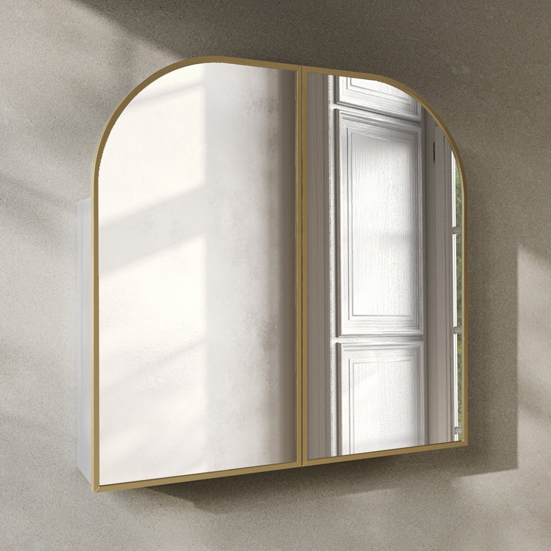 Armoire à pharmacie encastrée / murale avec miroir Porte 32 X 31, 32", Or brossé