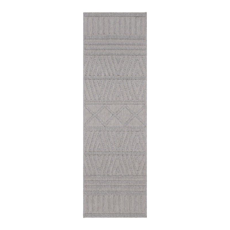 High-Low Loop Pile Indoor Area Rug, Silver Gray Modern Geometric Polyester Rug for Living Room & Bedroom – Nylah Lana